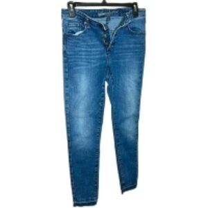 Universal Thread Button Fly Skinny Frayed Ankle Med Blue Jean Sz 8/29R